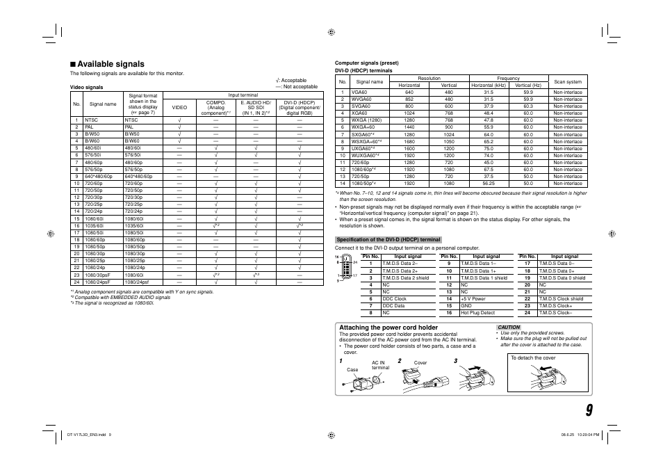 7 available signals | JVC DT-V17L3D User Manual | Page 9 / 24