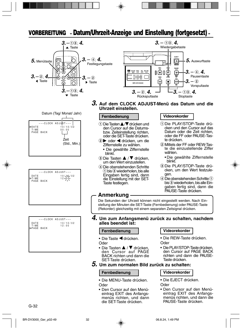 Vorbereitung, Anmerkung | JVC BR-DV600AE User Manual | Page 103 / 356