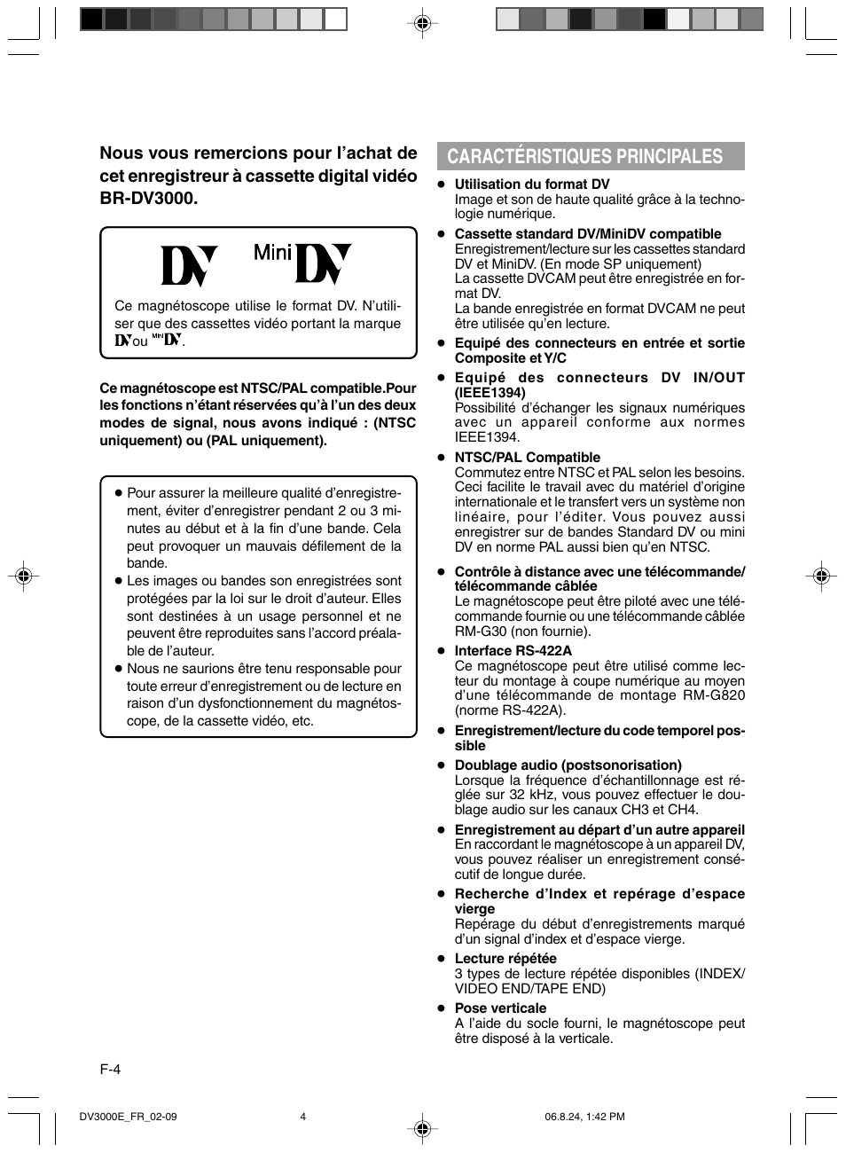 Caracteristiques principales, Caractéristiques principales | JVC BR-DV600AE User Manual | Page 146 / 356