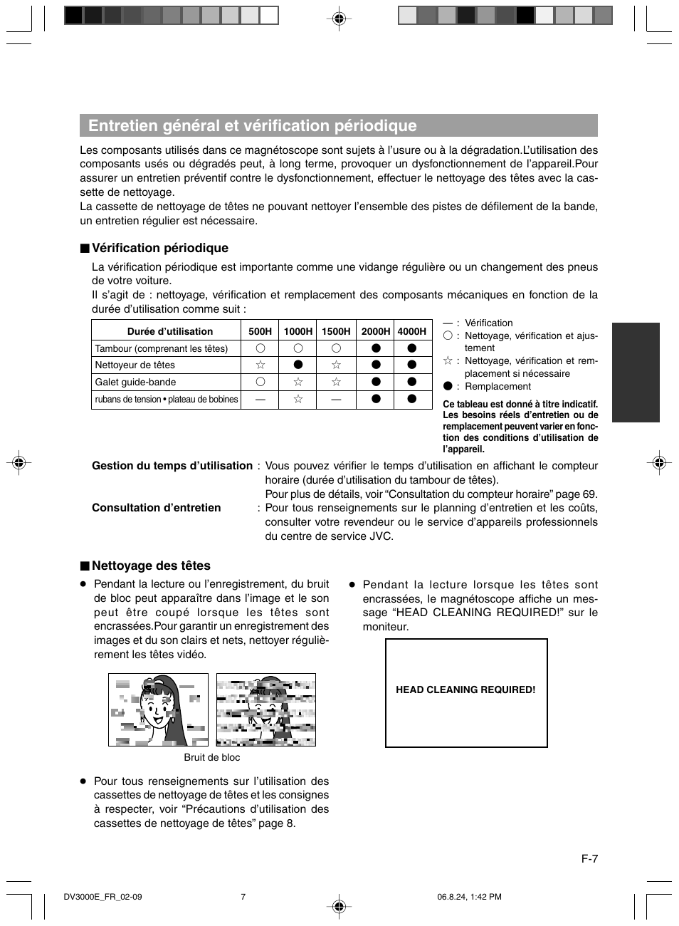 Entretien general et verification periodique, Entretien général et vérification périodique | JVC BR-DV600AE User Manual | Page 149 / 356