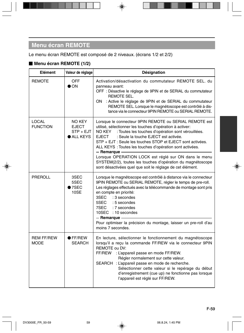 Menu écran remote | JVC BR-DV600AE User Manual | Page 201 / 356