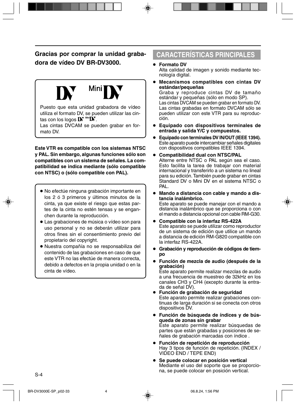 Caracteristicas principales, Características principales | JVC BR-DV600AE User Manual | Page 217 / 356