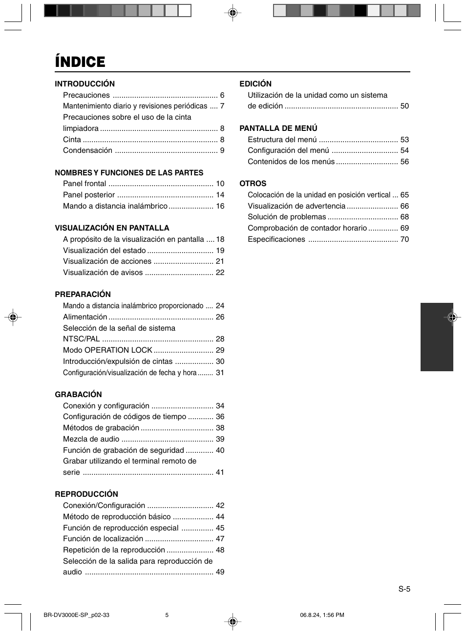 Indice, Índice | JVC BR-DV600AE User Manual | Page 218 / 356