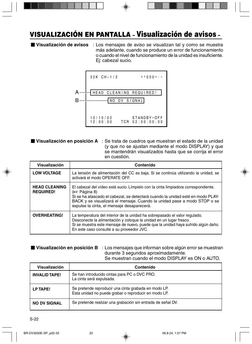 Visualizacion de avisos, Visualización de avisos, Visualización en pantalla | JVC BR-DV600AE User Manual | Page 235 / 356