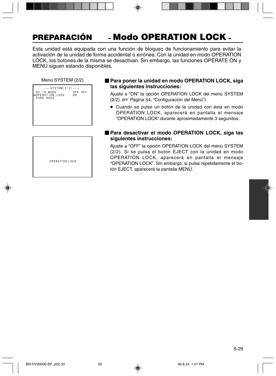 Modo operation lock, Preparación | JVC BR-DV600AE User Manual | Page 242 / 356