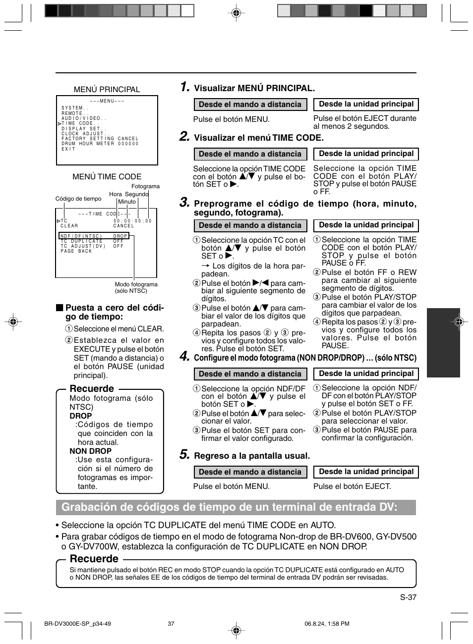 Recuerde | JVC BR-DV600AE User Manual | Page 250 / 356