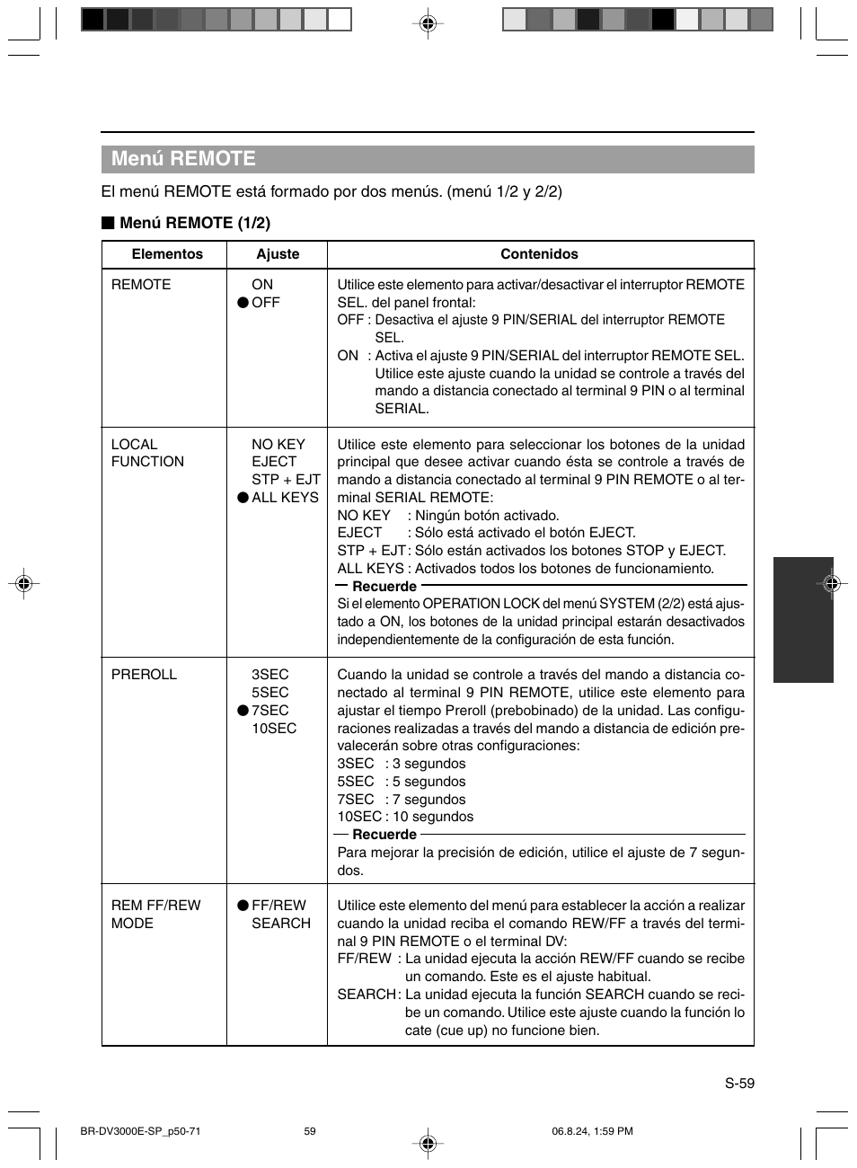 Menú remote | JVC BR-DV600AE User Manual | Page 272 / 356