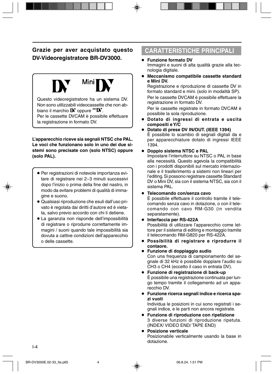 Caratteristiche principali | JVC BR-DV600AE User Manual | Page 288 / 356