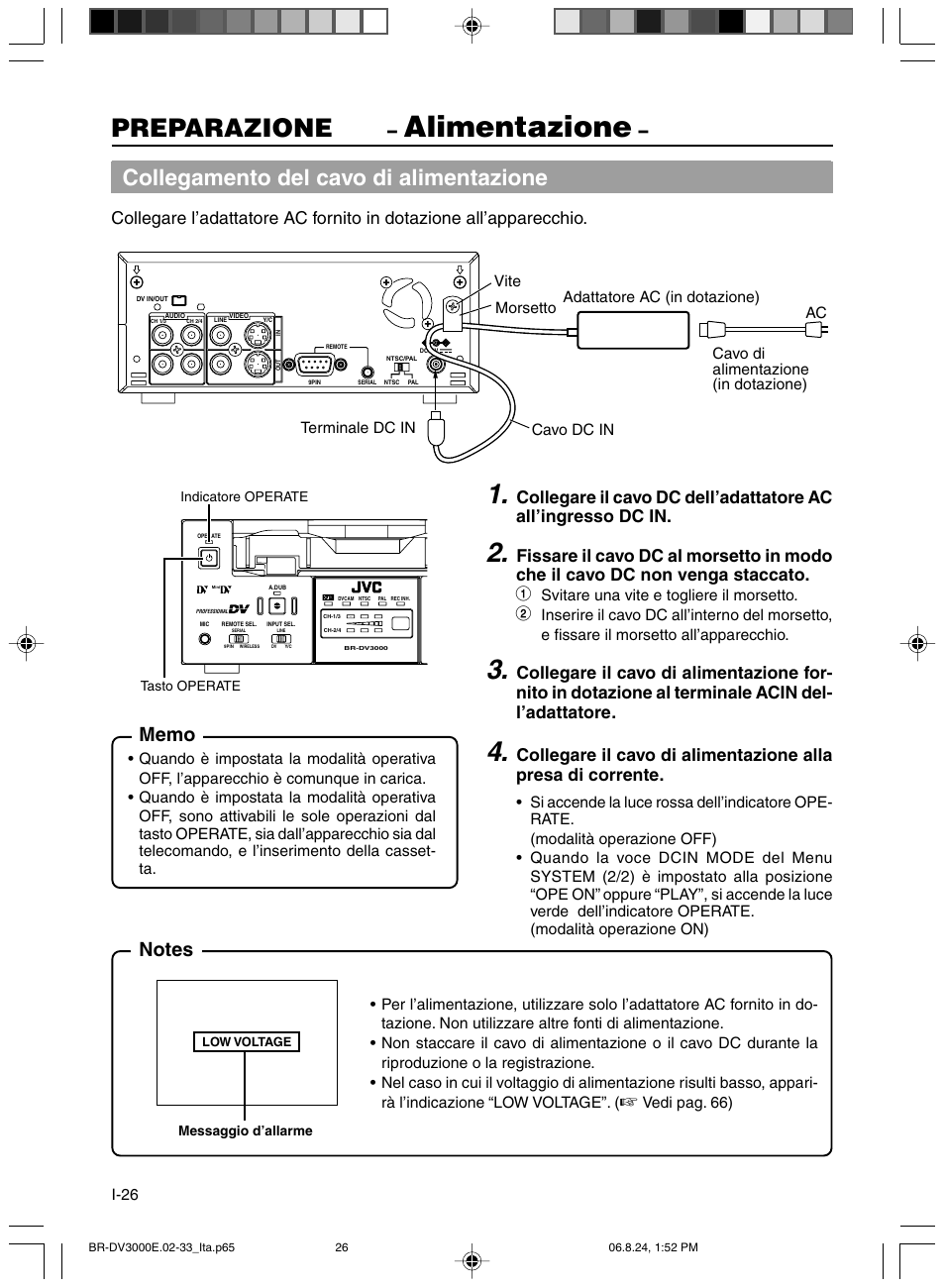 Alimentazione, Preparazione, Collegamento del cavo di alimentazione | JVC BR-DV600AE User Manual | Page 310 / 356