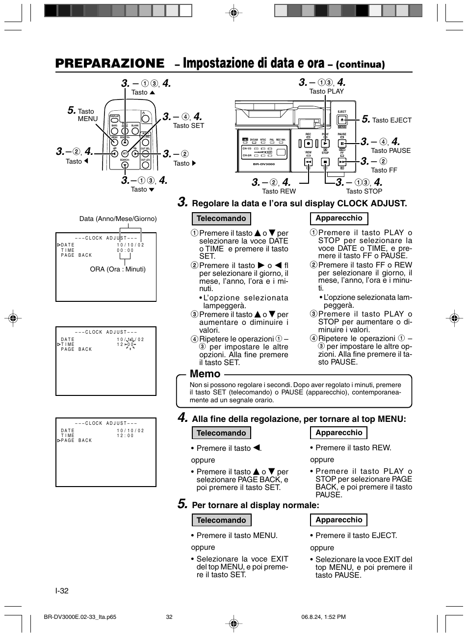 Impostazione di data e ora, Preparazione, Continua) | JVC BR-DV600AE User Manual | Page 316 / 356