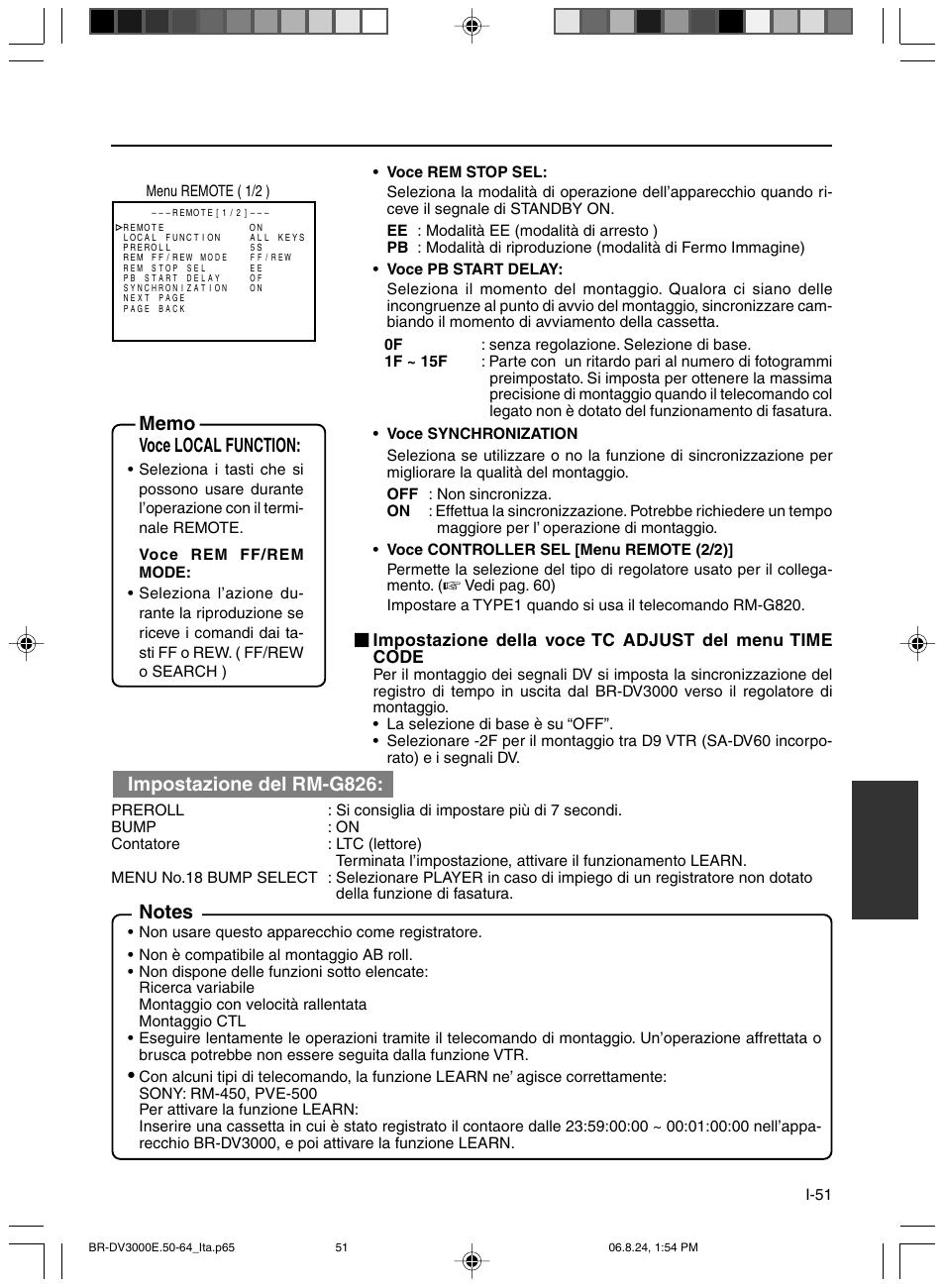 Impostazione del rm-g826 | JVC BR-DV600AE User Manual | Page 335 / 356