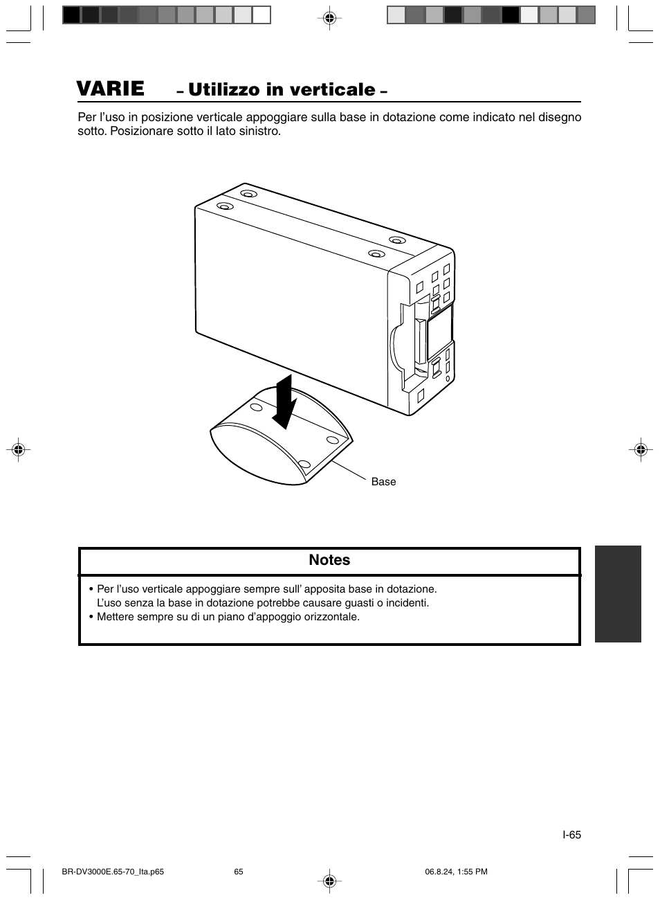 Varie, Utilizzo in verticale | JVC BR-DV600AE User Manual | Page 349 / 356