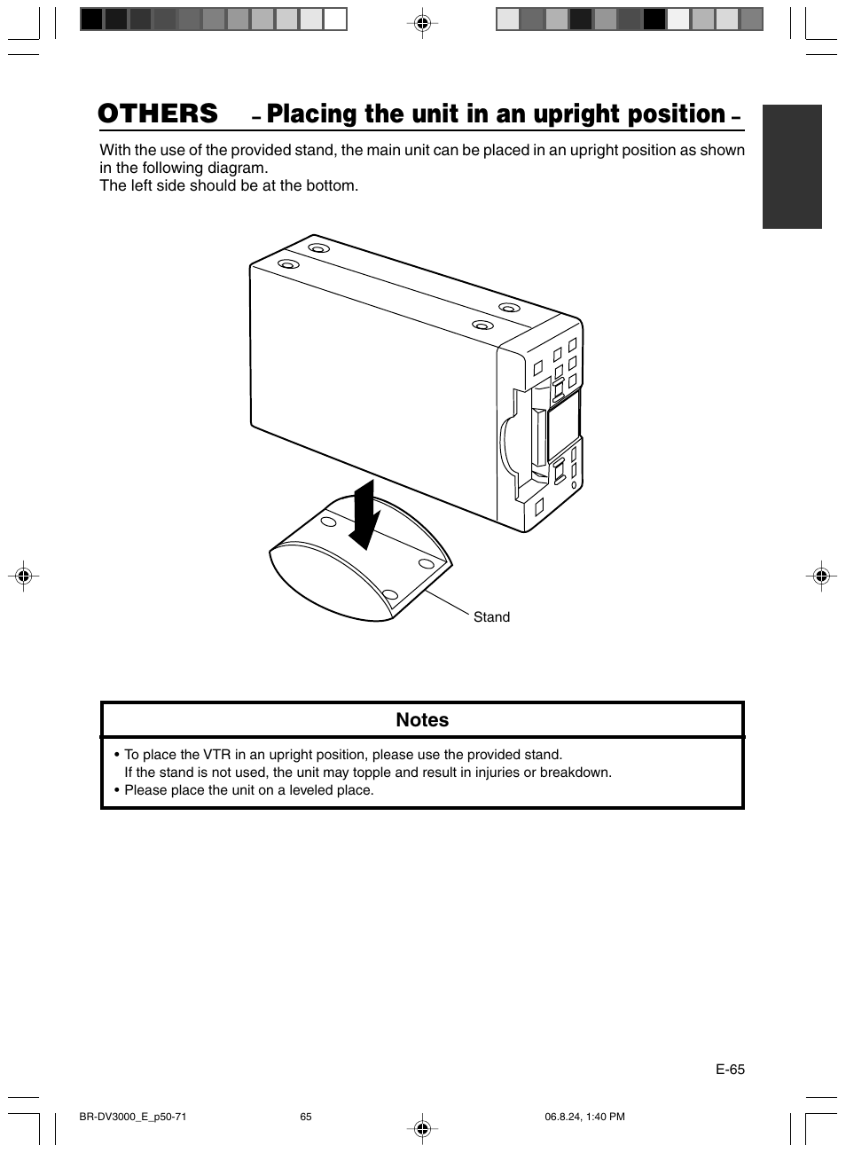 Others, Placing the unit in an upright position | JVC BR-DV600AE User Manual | Page 65 / 356