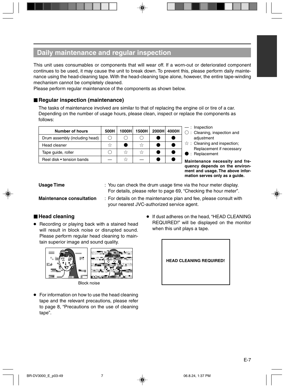 Daily maintenance and regular inspection | JVC BR-DV600AE User Manual | Page 7 / 356