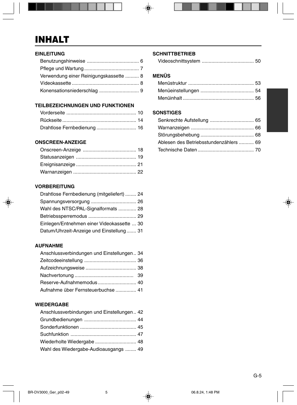 Inhalt | JVC BR-DV600AE User Manual | Page 76 / 356