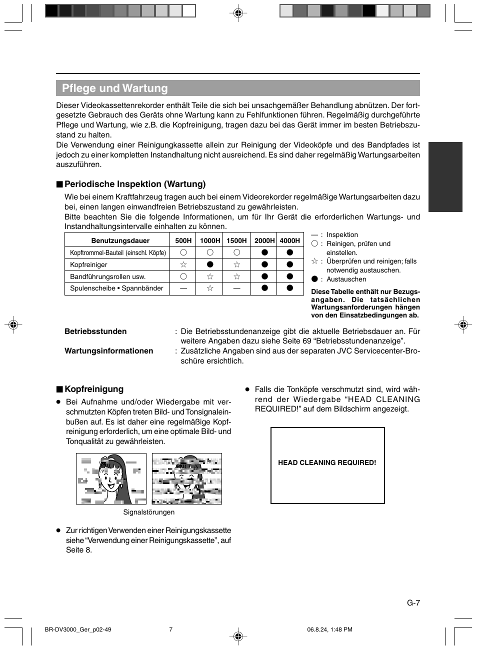 Pflege und wartung | JVC BR-DV600AE User Manual | Page 78 / 356