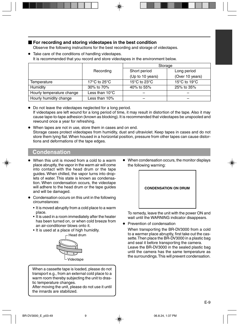 Condensation | JVC BR-DV600AE User Manual | Page 9 / 356