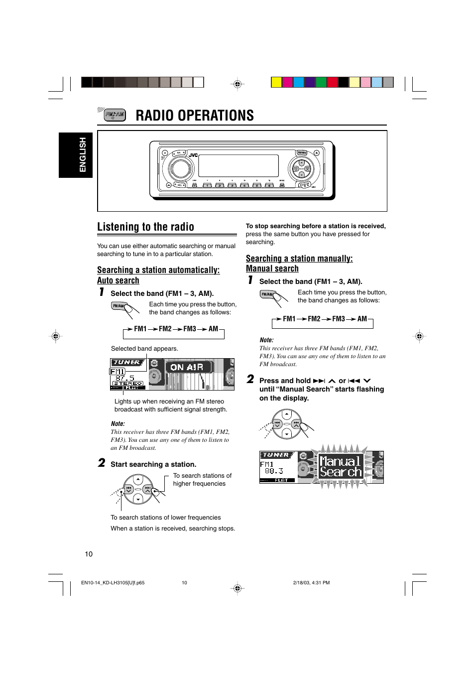 Radio operations, Listening to the radio | JVC KD-LH3105 User Manual | Page 10 / 65