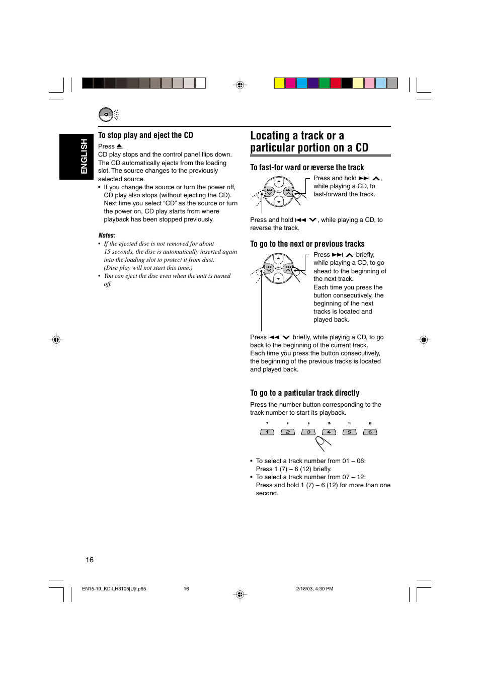 Locating a track or a particular portion on a cd | JVC KD-LH3105 User Manual | Page 16 / 65