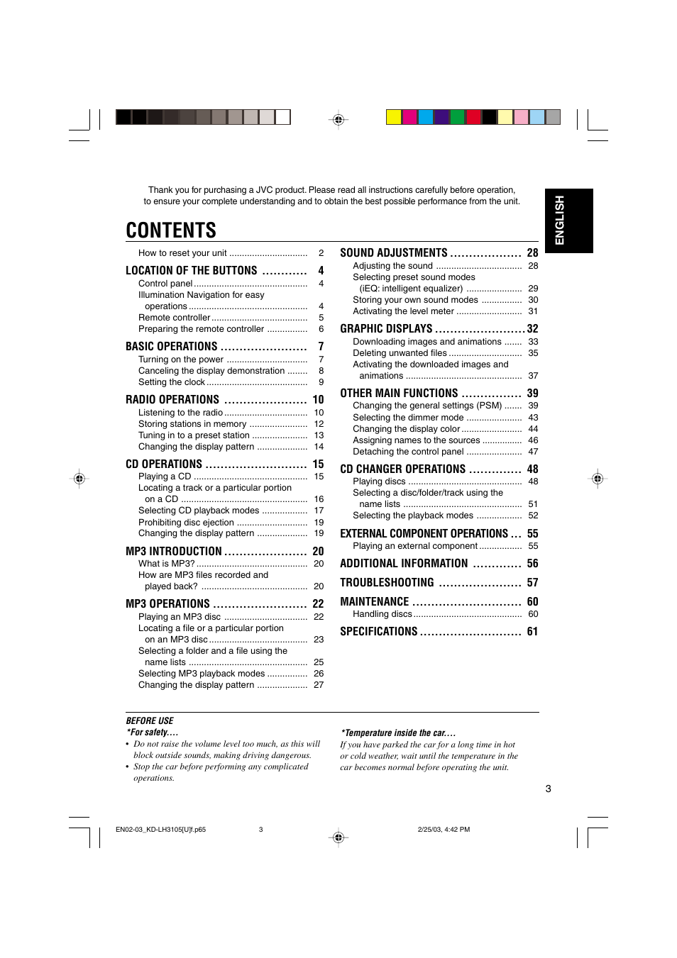 JVC KD-LH3105 User Manual | Page 3 / 65