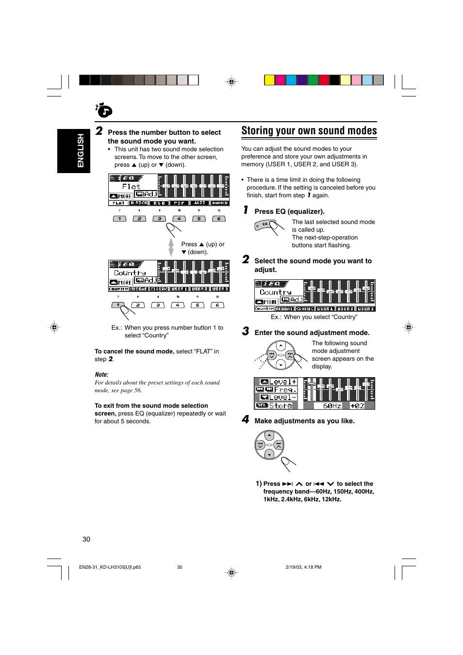 Storing your own sound modes | JVC KD-LH3105 User Manual | Page 30 / 65