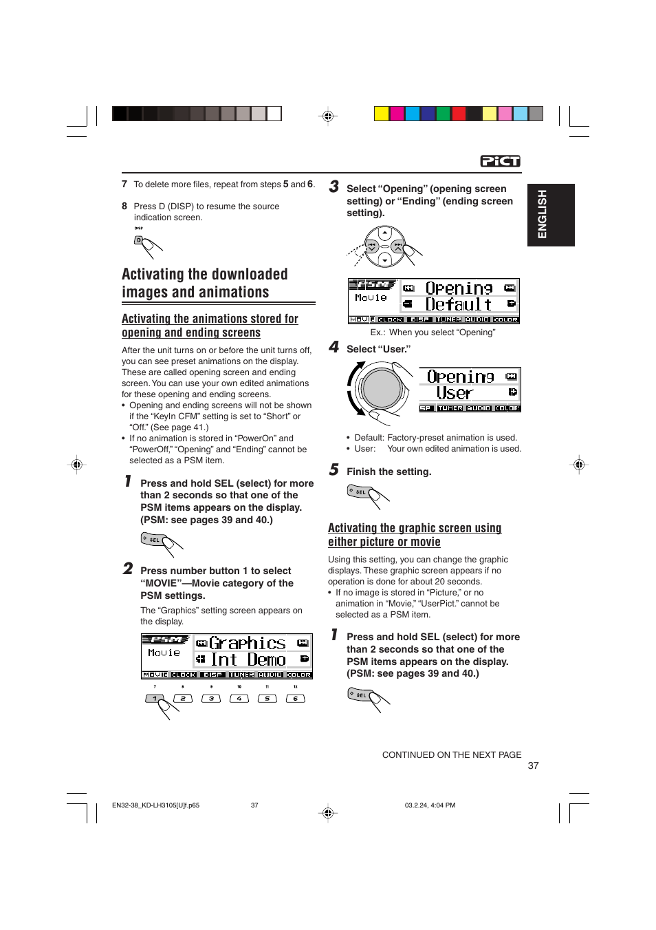 Activating the downloaded images and animations | JVC KD-LH3105 User Manual | Page 37 / 65