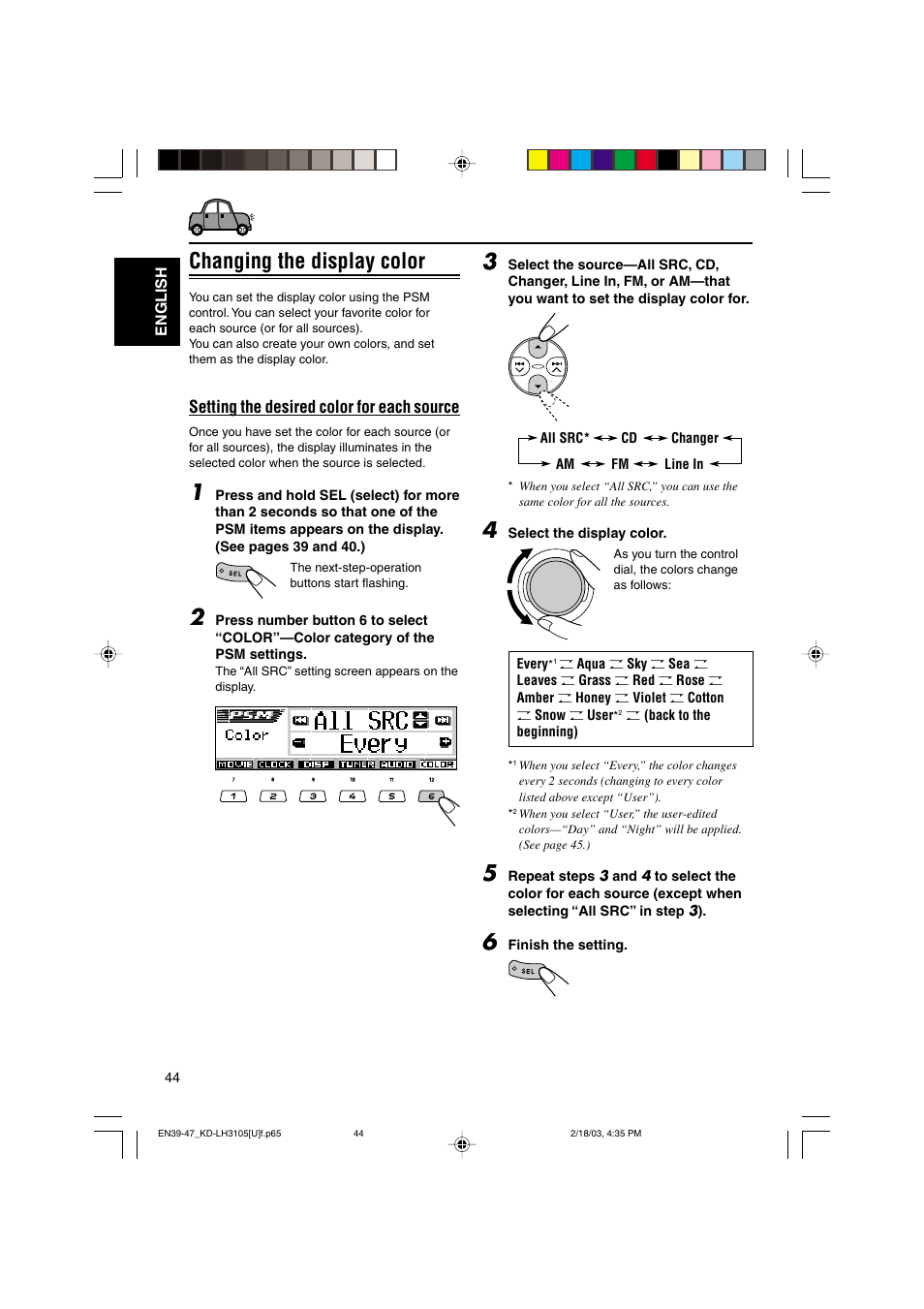 Changing the display color | JVC KD-LH3105 User Manual | Page 44 / 65