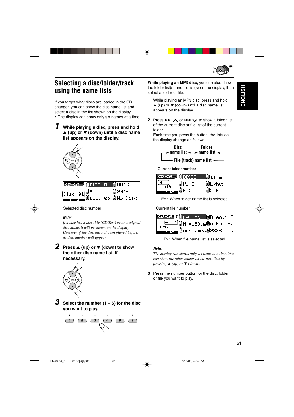 Selecting a disc/folder/track using the name lists | JVC KD-LH3105 User Manual | Page 51 / 65