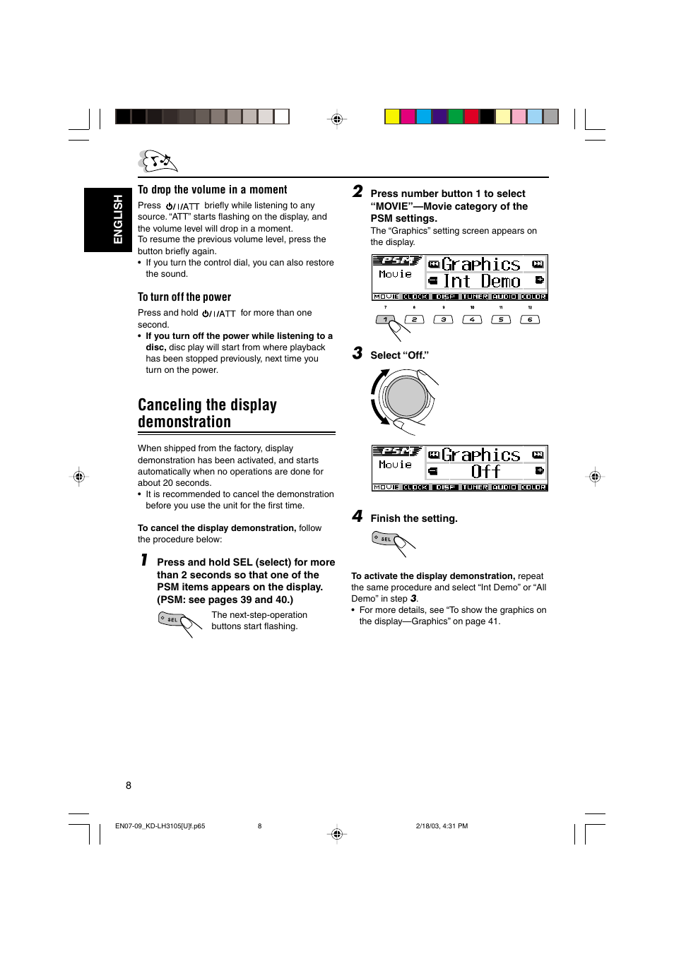 Canceling the display demonstration | JVC KD-LH3105 User Manual | Page 8 / 65
