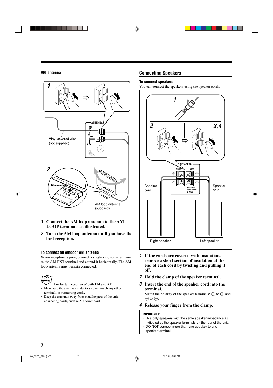 Connecting speakers | JVC CA-FSB70 User Manual | Page 10 / 70