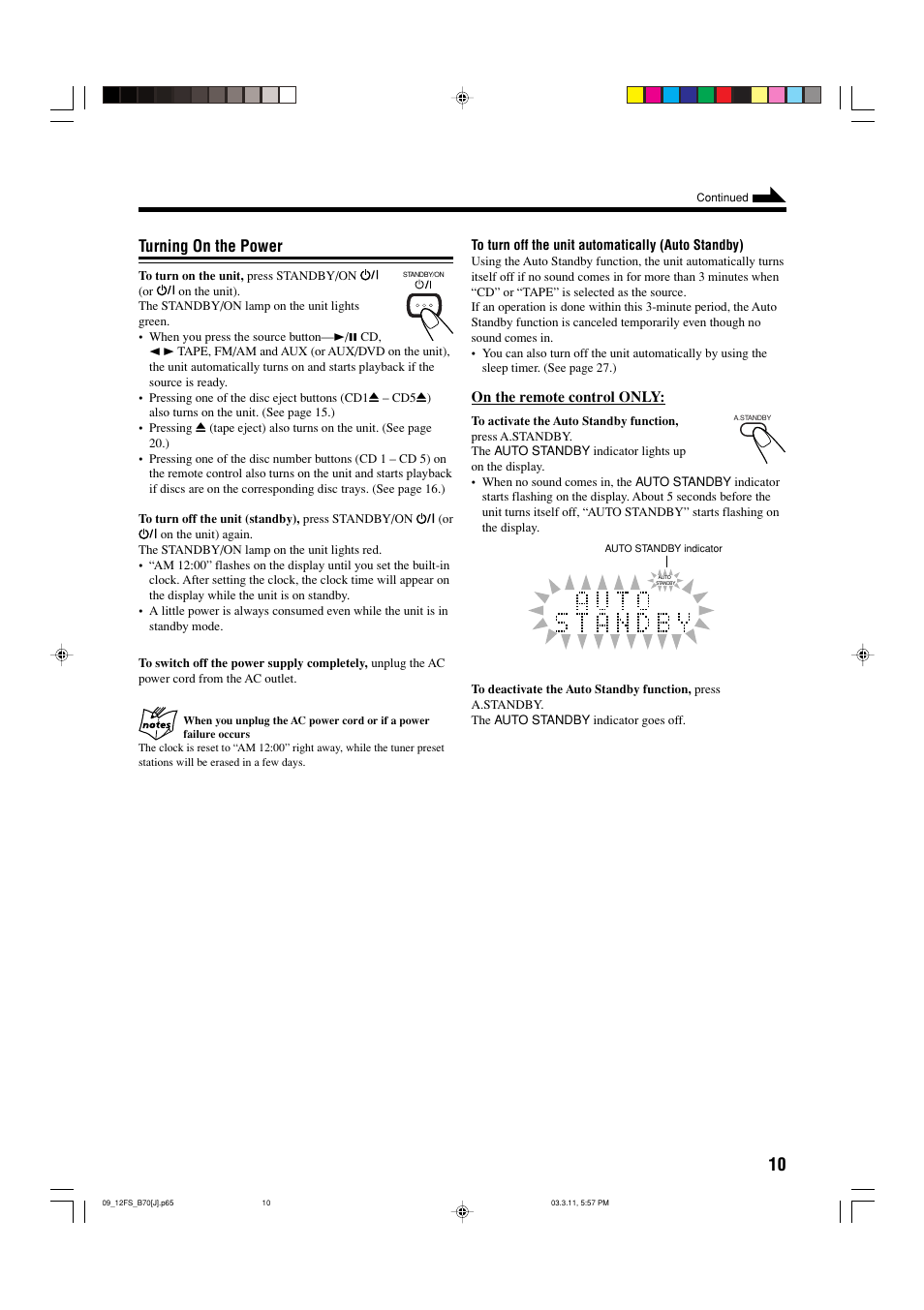 Turning on the power | JVC CA-FSB70 User Manual | Page 13 / 70