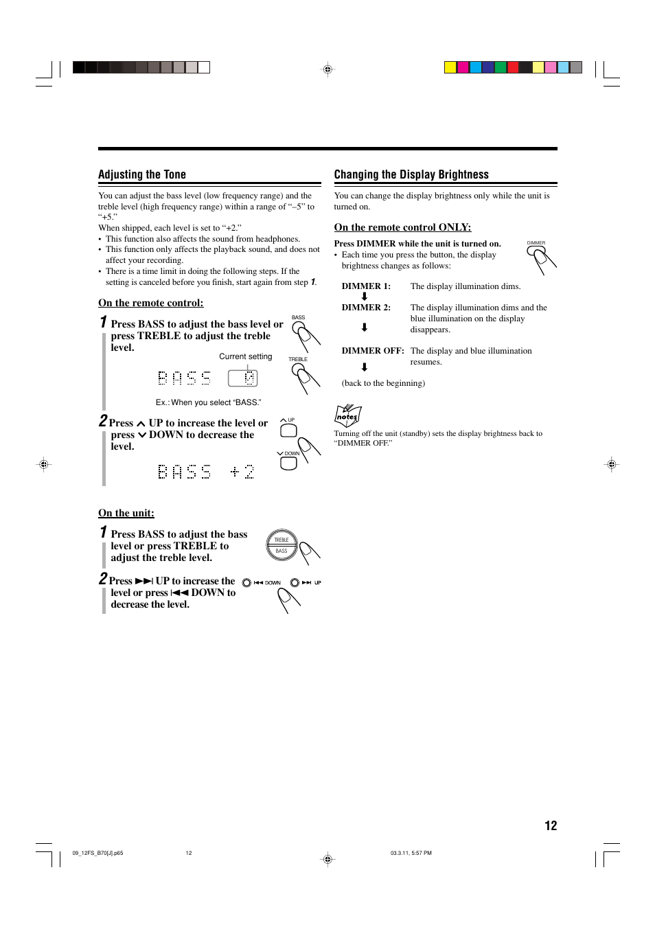 Adjusting the tone, Changing the display brightness | JVC CA-FSB70 User Manual | Page 15 / 70