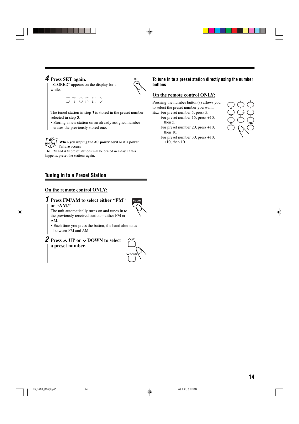 Tuning in to a preset station | JVC CA-FSB70 User Manual | Page 17 / 70