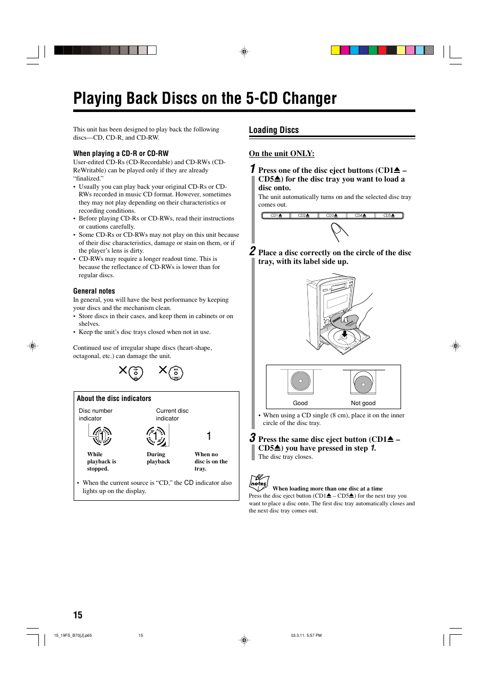 Playing back discs on the 5-cd changer | JVC CA-FSB70 User Manual | Page 18 / 70