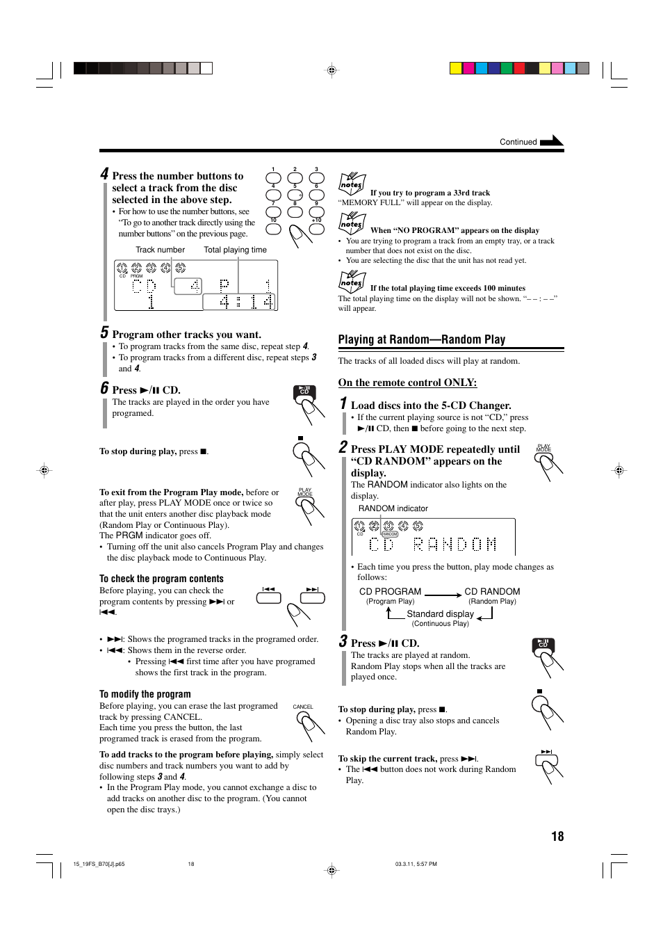 Playing at random—random play | JVC CA-FSB70 User Manual | Page 21 / 70