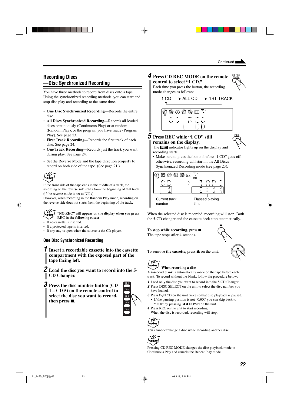 Recording discs —disc synchronized recording | JVC CA-FSB70 User Manual | Page 25 / 70