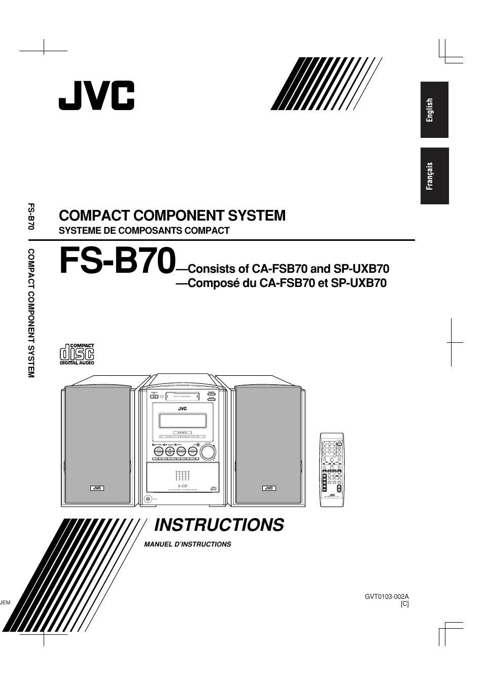 C version, Instructions, Fs-b70 | Compact component system, Consists of ca-fsb70 and sp-uxb70, Composé du ca-fsb70 et sp-uxb70, Systeme de composants compact, Fs-b70 compact component system | JVC CA-FSB70 User Manual | Page 37 / 70