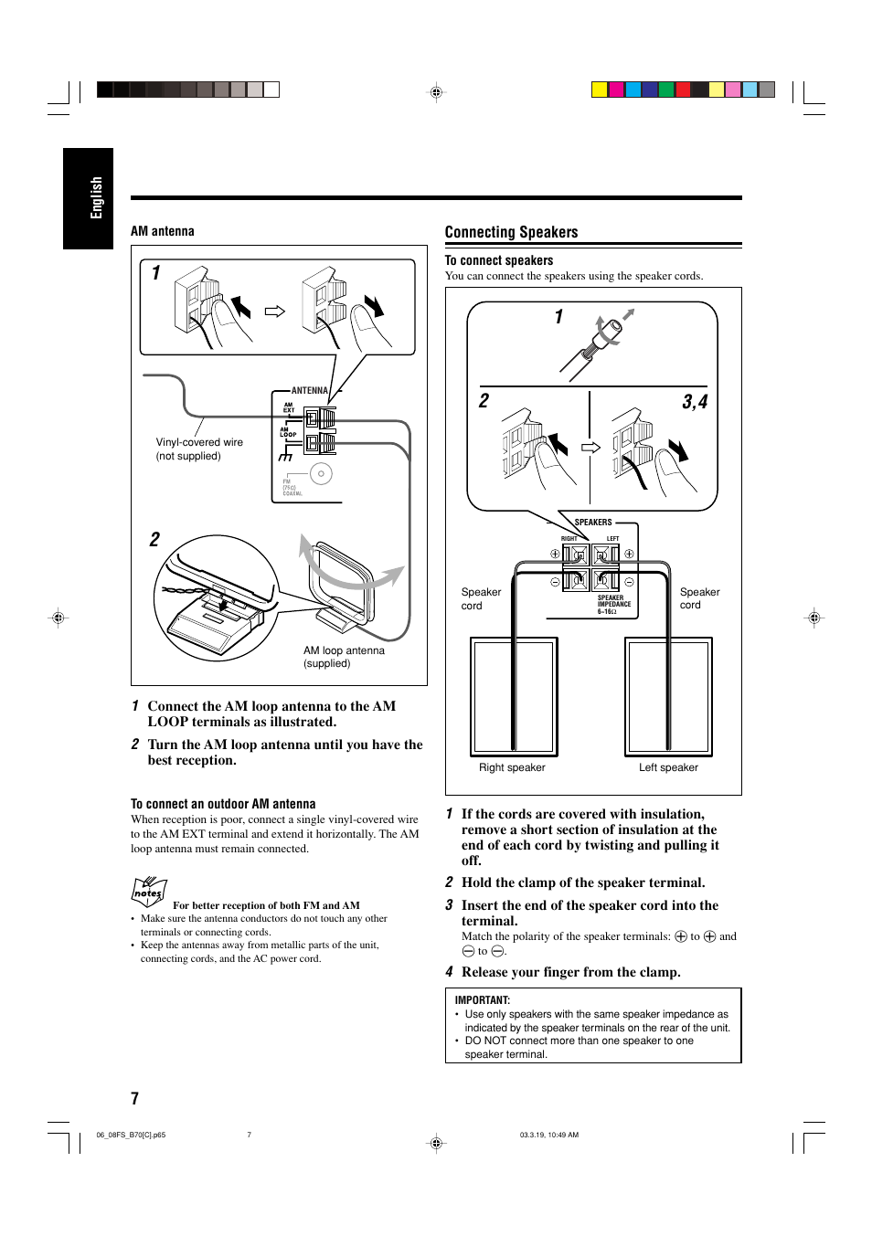 Connecting speakers | JVC CA-FSB70 User Manual | Page 46 / 70