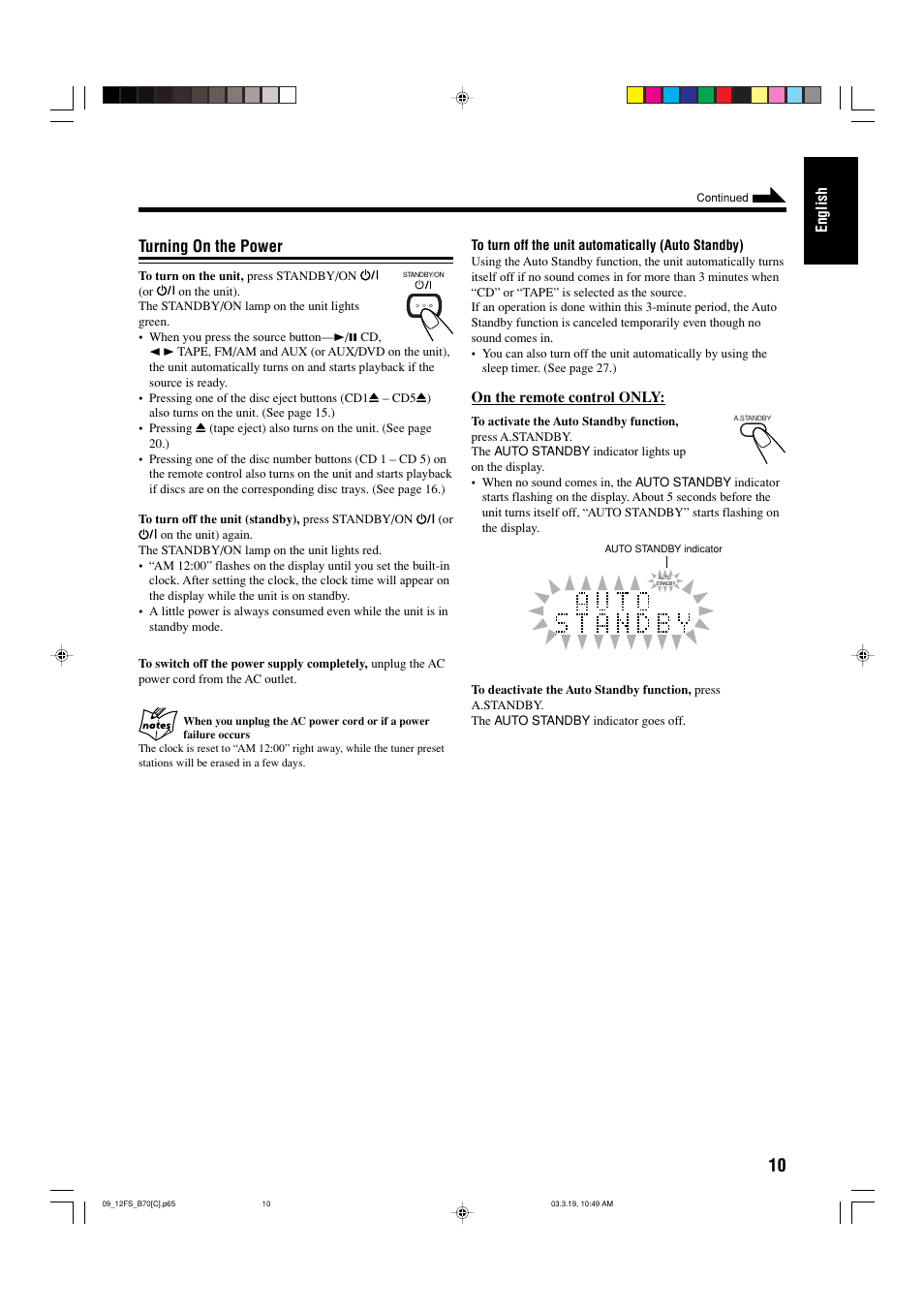 Turning on the power | JVC CA-FSB70 User Manual | Page 49 / 70