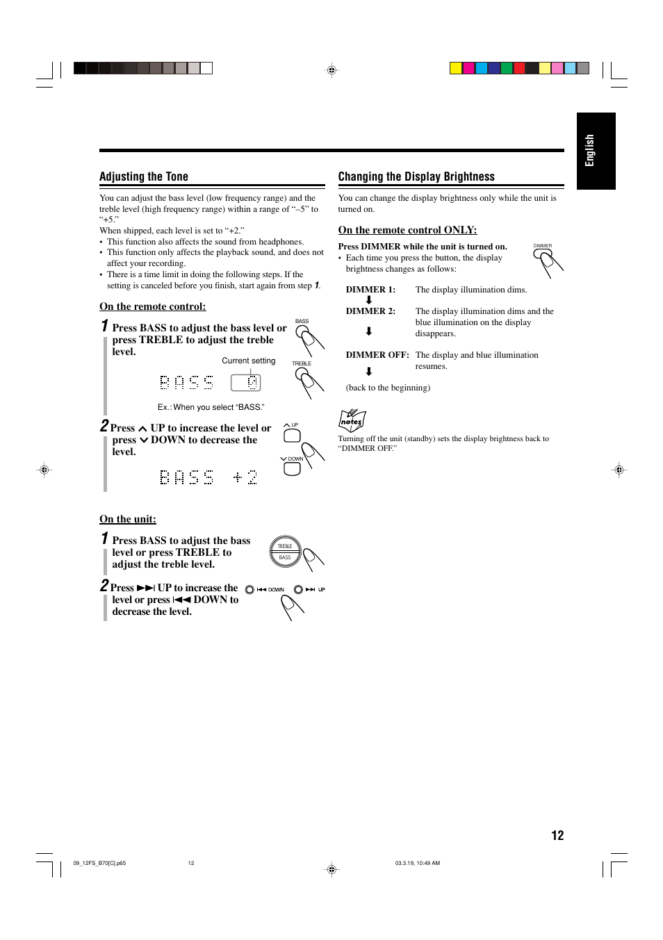 Adjusting the tone, Changing the display brightness | JVC CA-FSB70 User Manual | Page 51 / 70