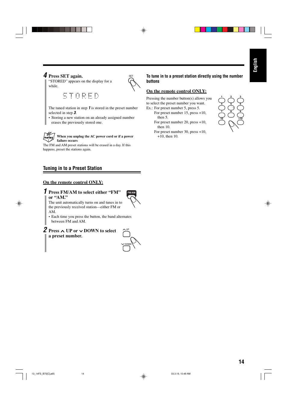 Tuning in to a preset station | JVC CA-FSB70 User Manual | Page 53 / 70