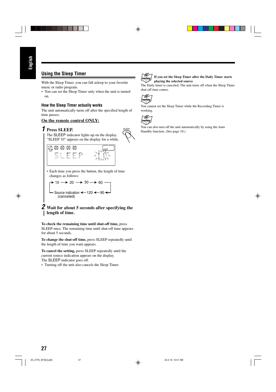 Using the sleep timer | JVC CA-FSB70 User Manual | Page 66 / 70