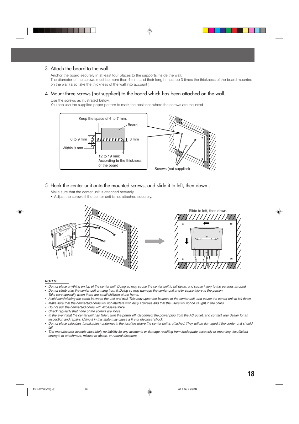 3 attach the board to the wall | JVC TH-V70 User Manual | Page 23 / 84