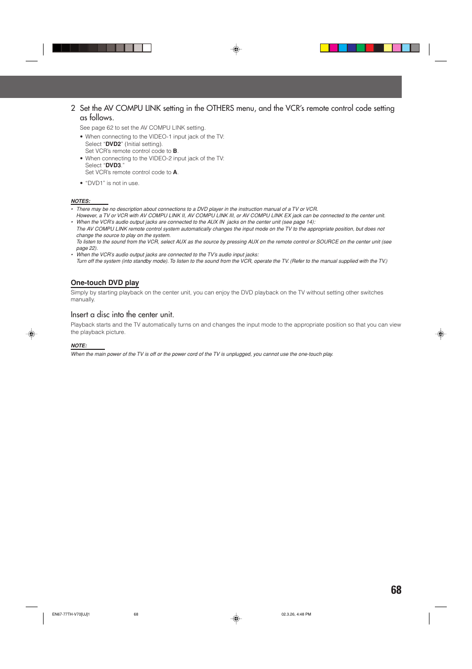 Insert a disc into the center unit | JVC TH-V70 User Manual | Page 73 / 84