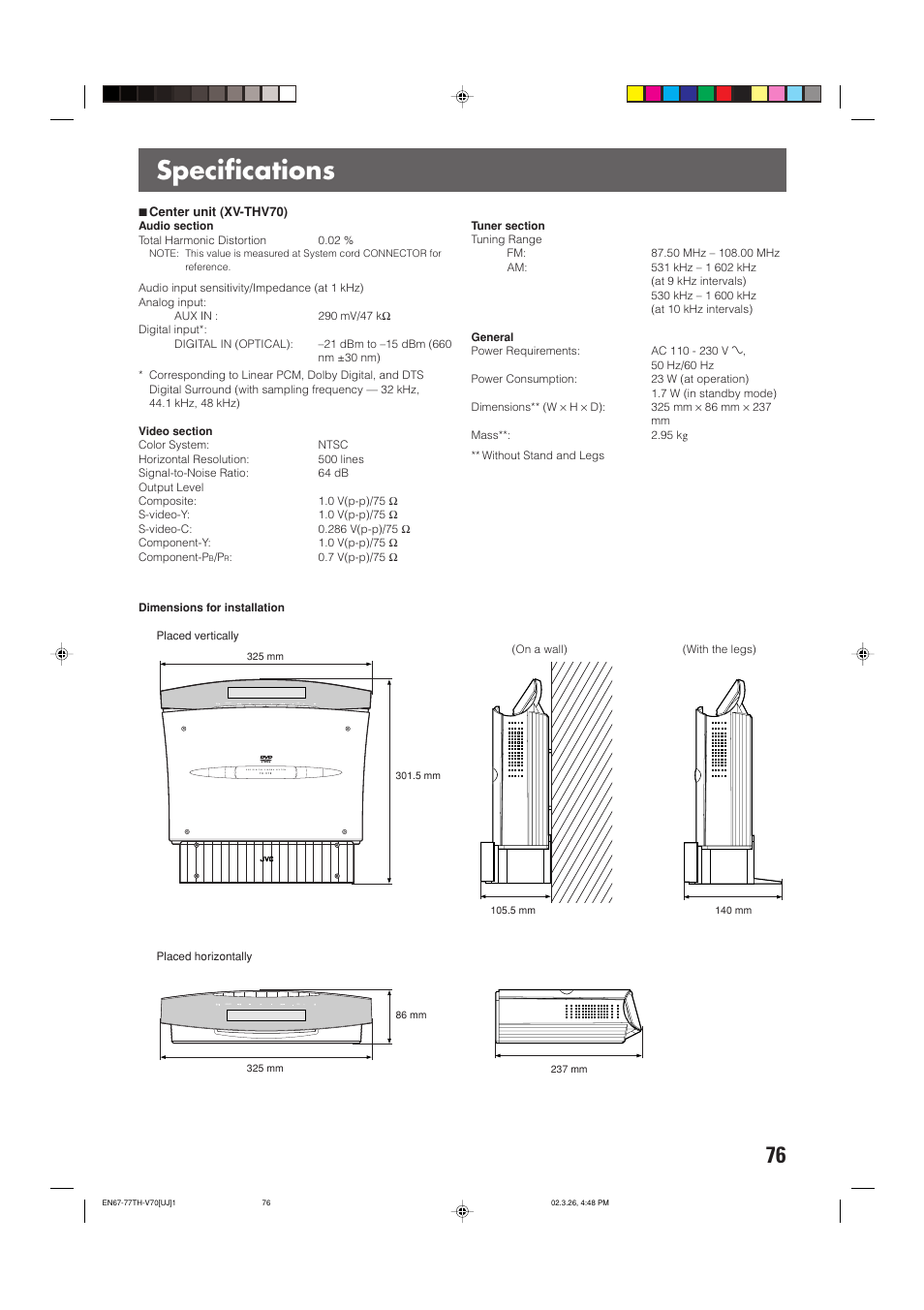 Specifications | JVC TH-V70 User Manual | Page 81 / 84