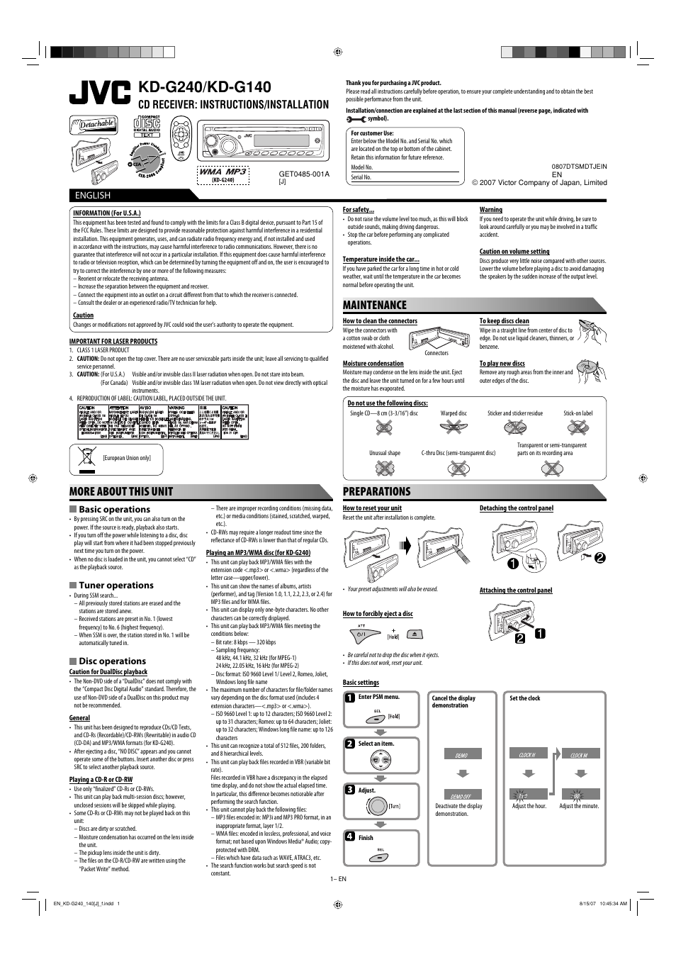 JVC KD-G140 User Manual | 4 pages