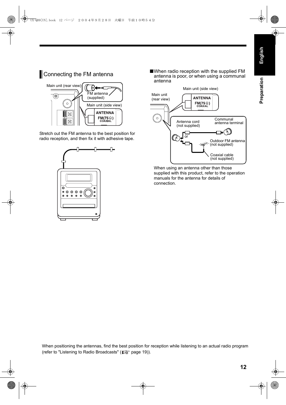 Connecting the fm antenna | JVC CA-UXQD9S User Manual | Page 131 / 174