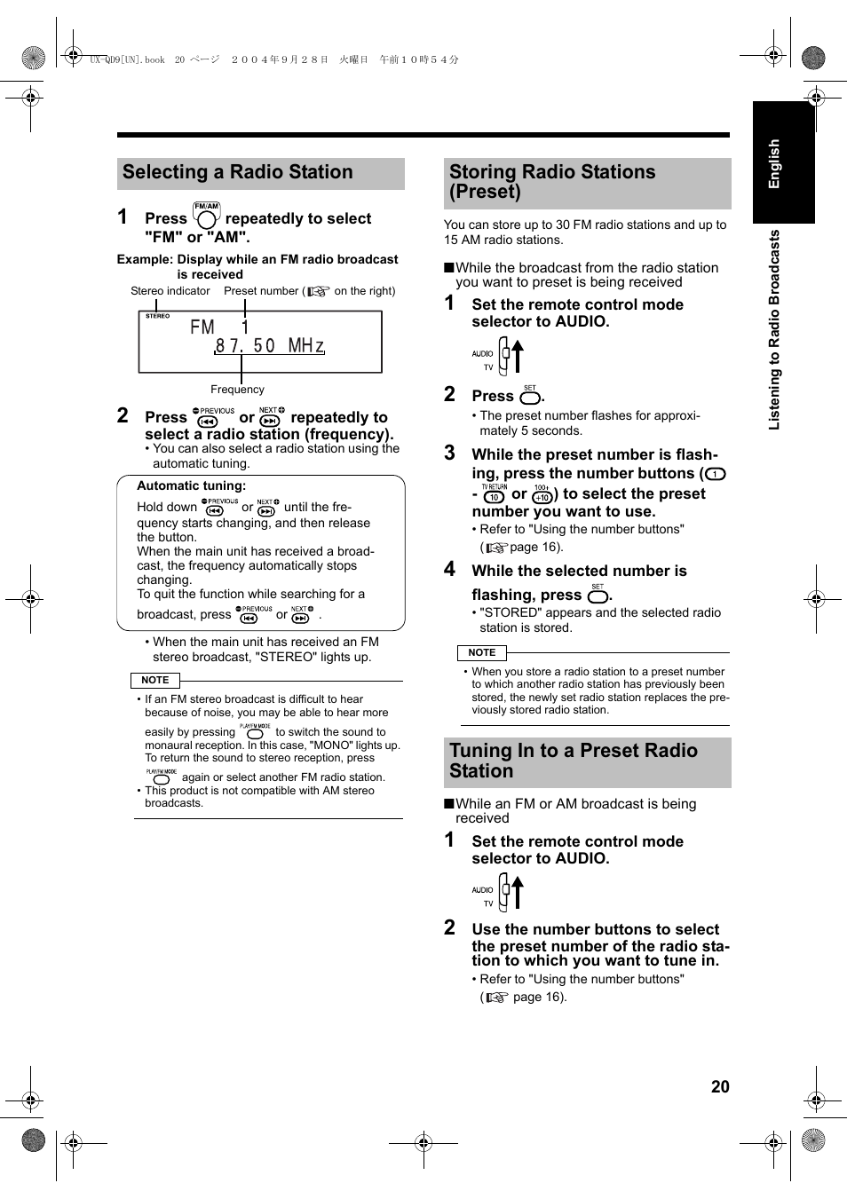 Selecting a radio station | JVC CA-UXQD9S User Manual | Page 139 / 174