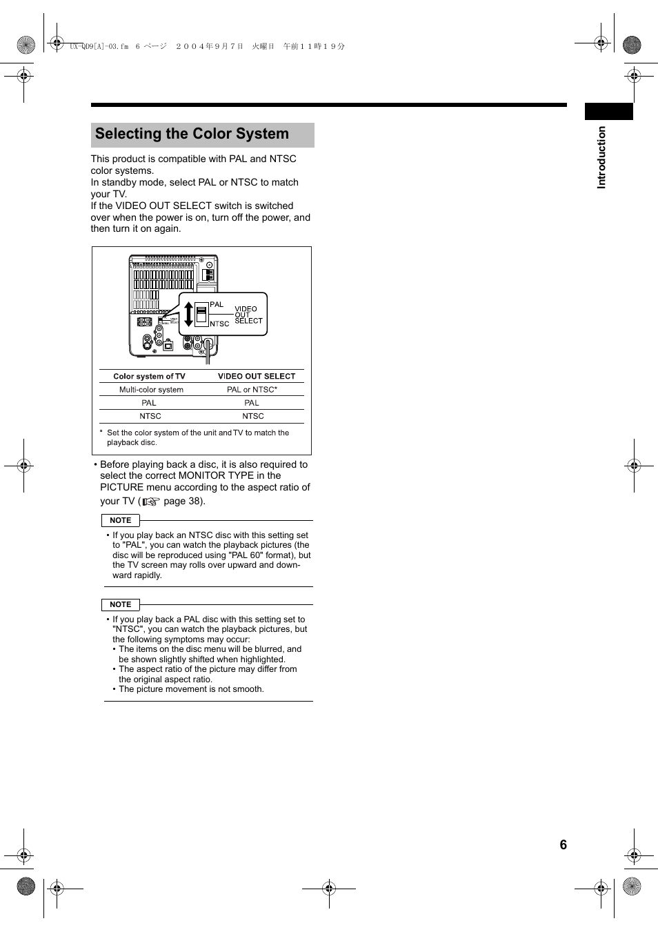 Selecting the color system | JVC CA-UXQD9S User Manual | Page 9 / 174