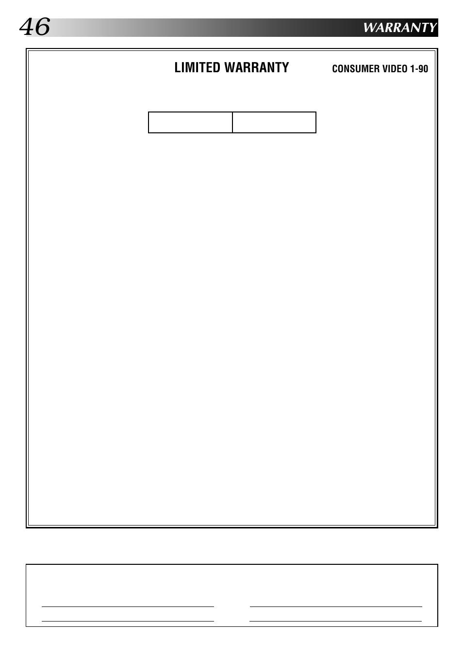 Warranty, Limited warranty, Consumer video 1-90 | JVC HR-A63U (Hi-Fi) User Manual | Page 46 / 48